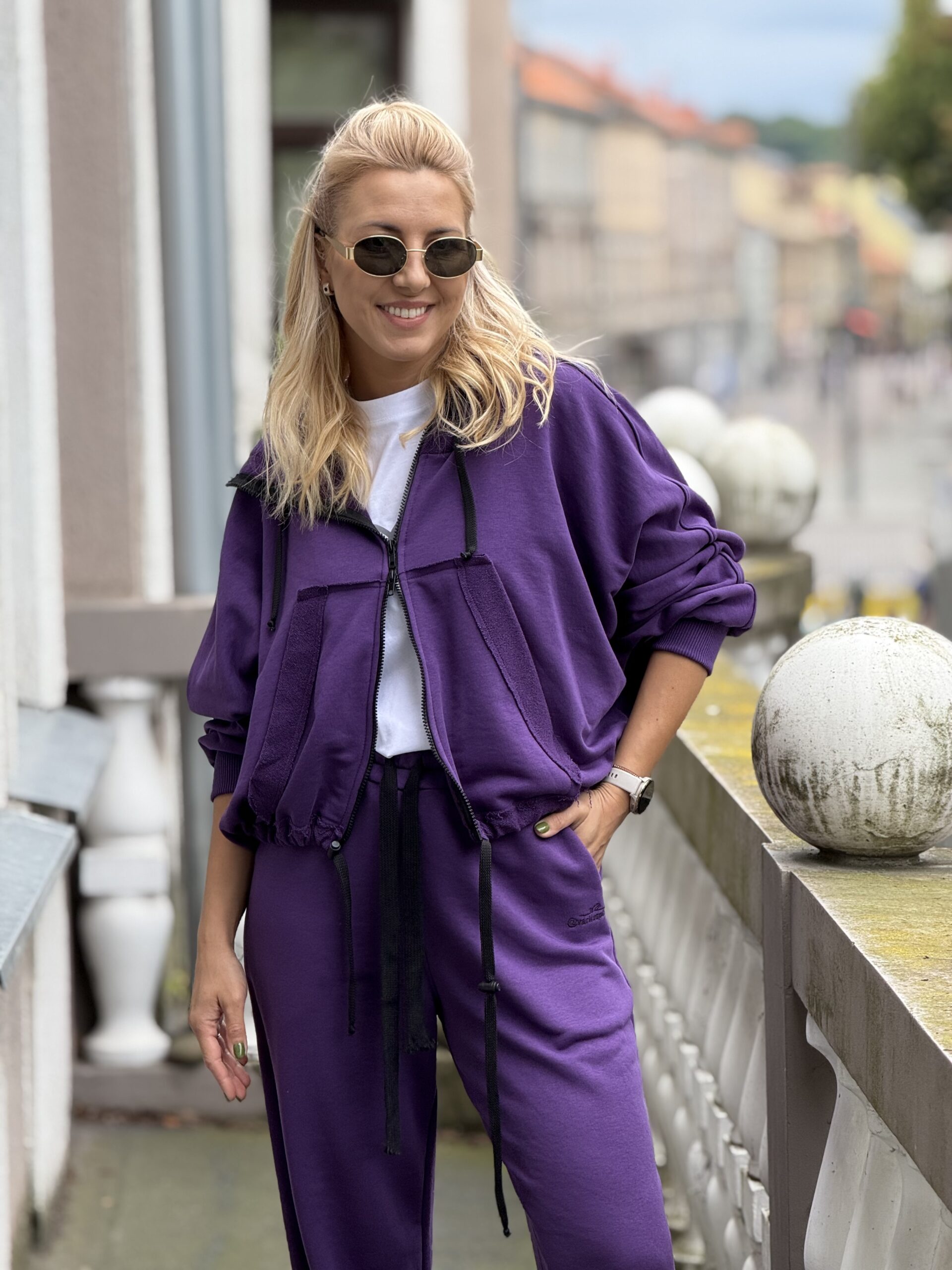 trumpas ŠALTAI VIOLETINIS bliuzonas BOMBER su užtrauktuku