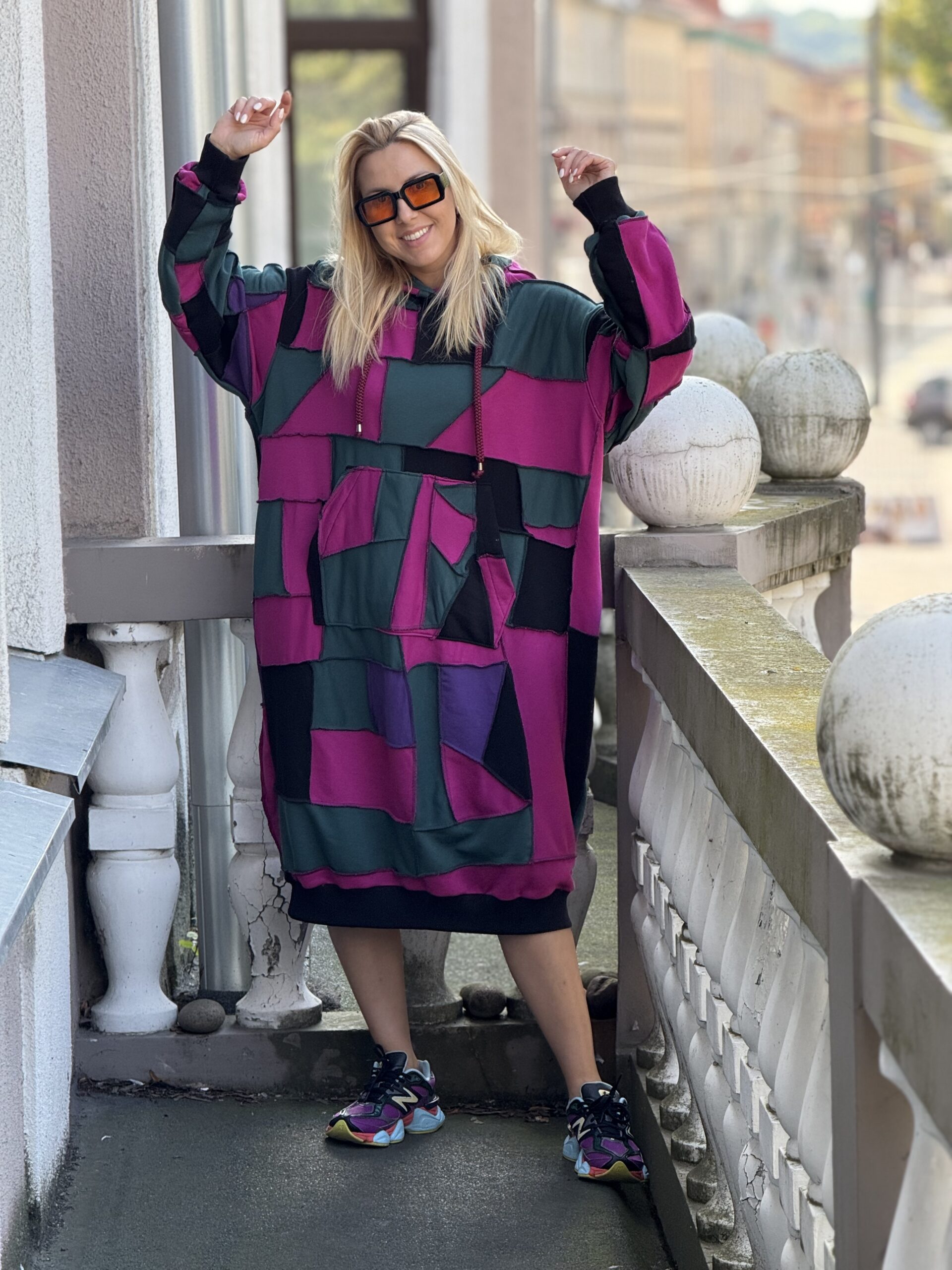 Ciklameno/smaragdo #zerowaste bliuzonas-suknelė (L-XL dydis)