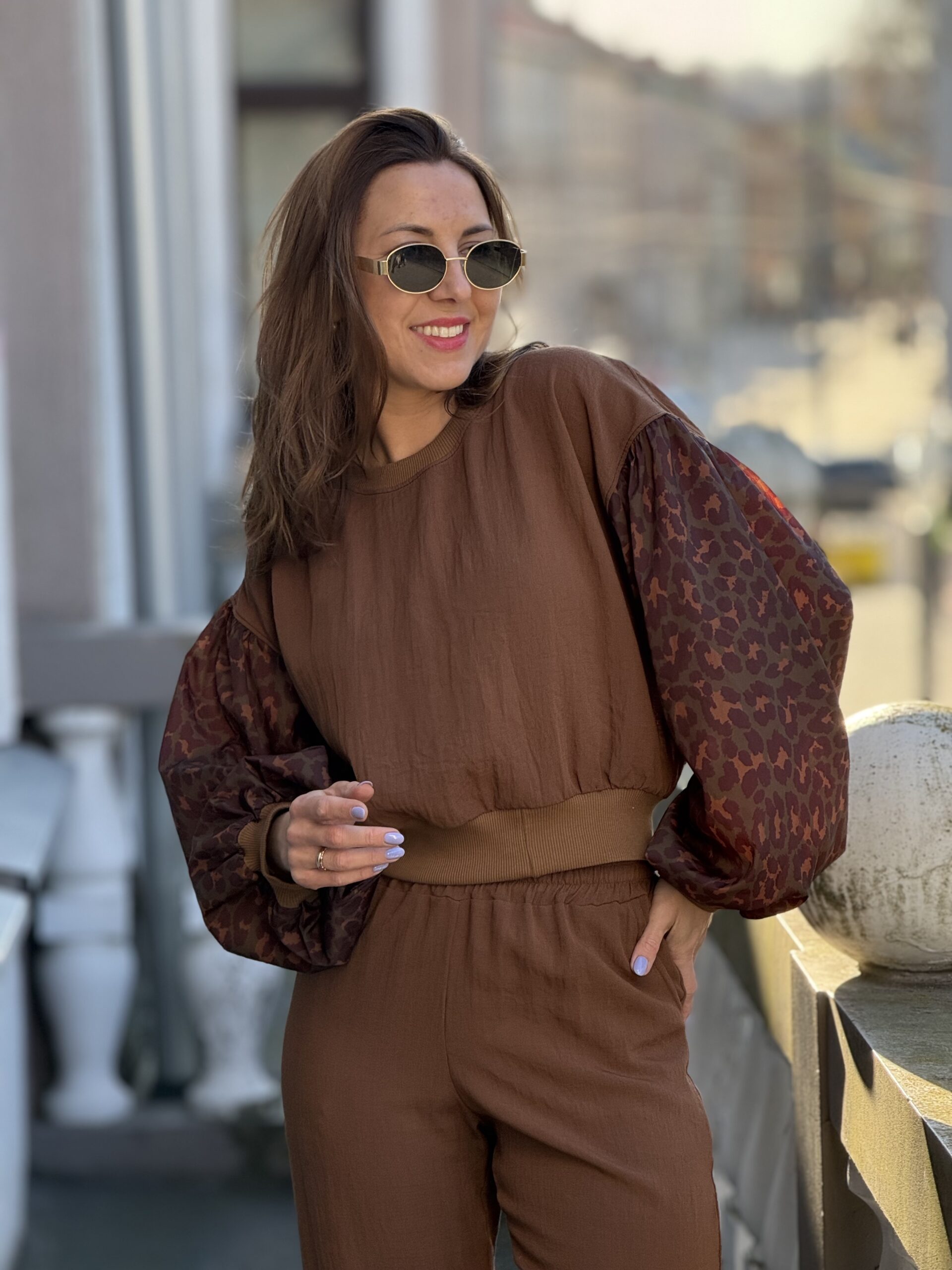 Palaidinė linas/viskozė ir leopardo rankovės M dydis