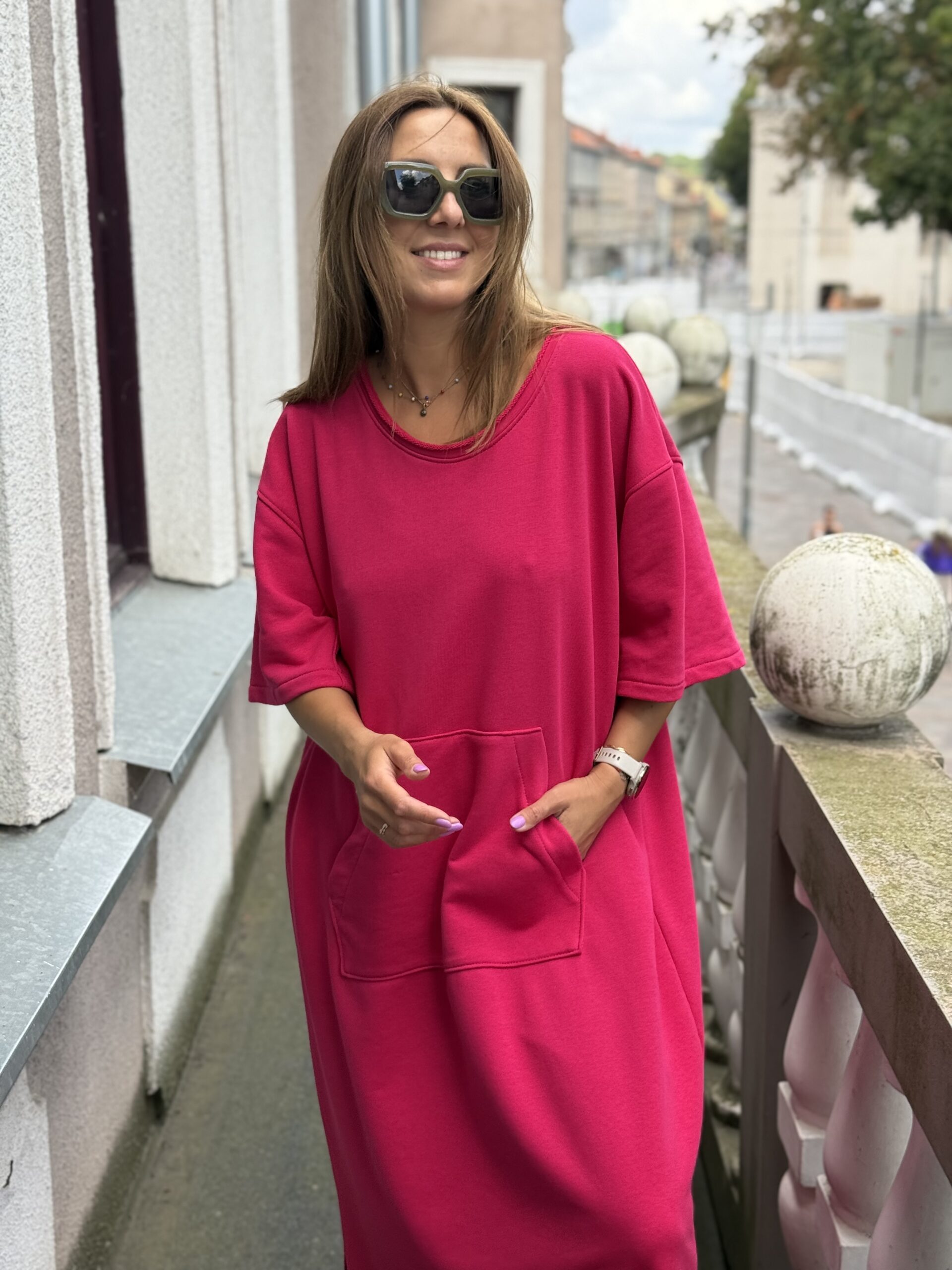Ciklameno spalvos suknelė XXL